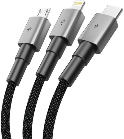 Kabllo kariku Tech-Protect UltraBoost DNA 3n1, USB-C Micro USB Lightning, 120cm, gri