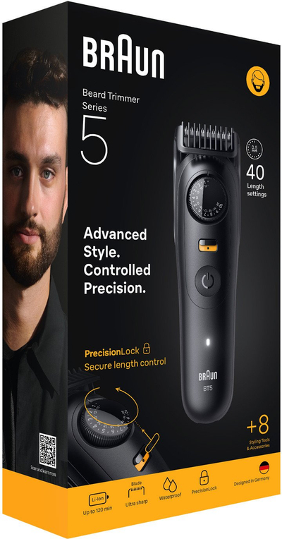 Trimmer mjekre dhe flokësh Braun BT5560, i rikarikueshëm, i papërshkueshëm nga uji, gri