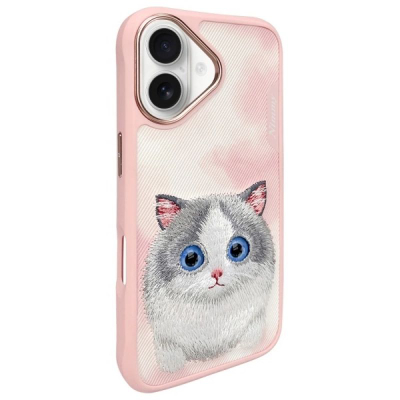 Mbulesë telefoni Nimmy Big Eyed Pet 2.0 Cat për iPhone 16 6.1", hardcase TPU, rozë