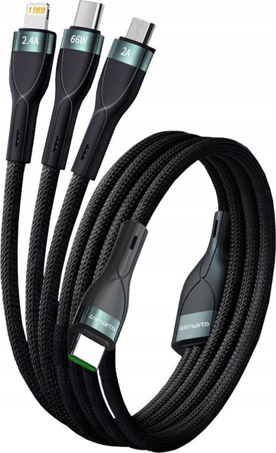 Kabllo karikimi 4smarts USB C PremiumCord Multi 60W, 3 në 1, 150 cm, e zezë