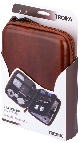 Организер за патување Troika Travel Case, со многу прегради, кафен