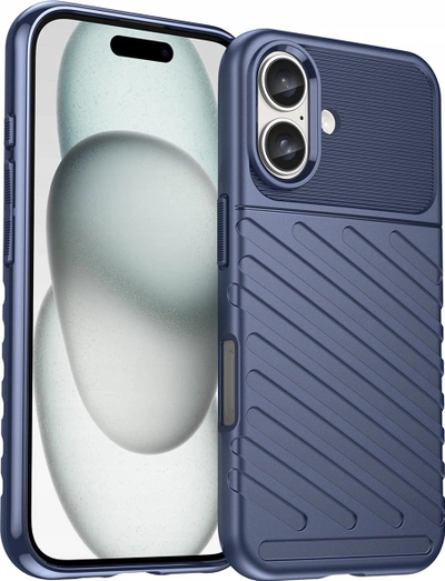 Mbështjellëse silikoni Thunder Case për iPhone 16, antirrëshqitëse, blu