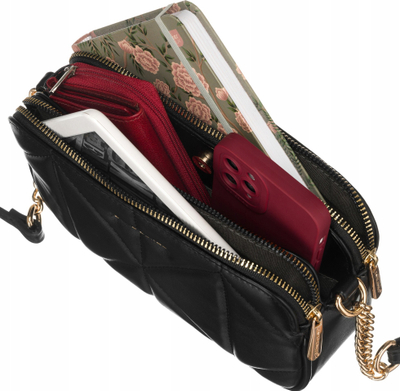 Çantë crossbody për goca David Jones, quilted, lëkurë ekologjike, e zezë