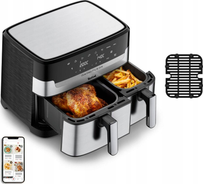 Fritezë me ajër Tefal DualEasy Grill EY905D, dy sirtarë, pa vaj, gri