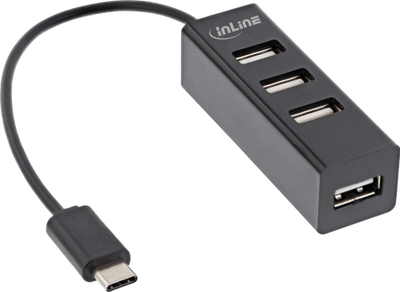 Hub USB InLine 2.0 me 4 porta, USB C në 4x USB A, kabllo 15cm, i zi