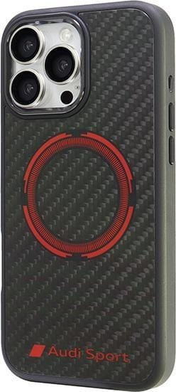 Kapak telefoni Audi Sport Carbon Fiber, MagSafe, për iPhone 16 Pro Max 6.9", i zi me të kuqe