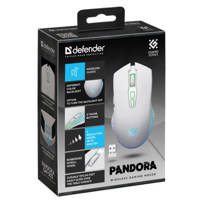 Maus gaming Defender PANDORA RF, 3200 DPI, wireless, i bardhë