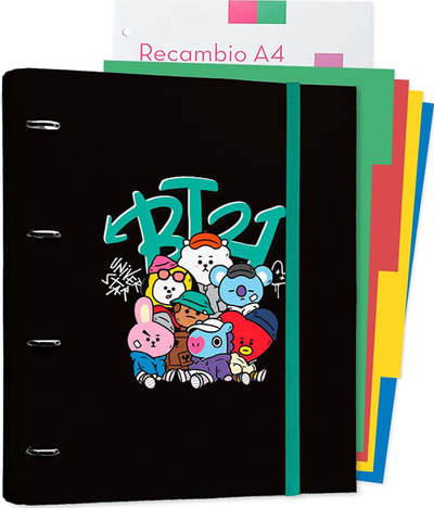 Dosje me unaza BT21 Street Mood, A4, 4 unaza me elastik, shumëngjyrëshe