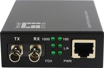 Konvertues media LevelOne GVT-0300, RJ45 në ST, Gigabit single-mode, ngjyrë e zezë