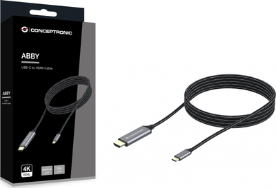 Kabllo USB Conceptronic ABBY10G, USB C në HDMI, 2m, e zezë argjend