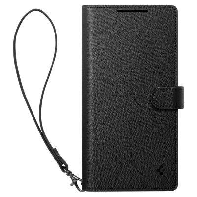 Kështëllë telefoni Spigen Wallet S për Samsung Galaxy S25+, me portofol për karta, funksion për ta vënë stand, e zezë