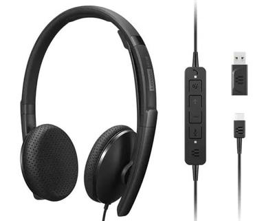 Kufje Lenovo Wired VoIP, stereo, USB C, me kabllo, të zeza