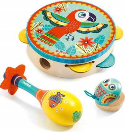 Set veglash muzikore Djeco Animambo, daulle, marakë, kastanjeta, dru, shumëngjyrësh