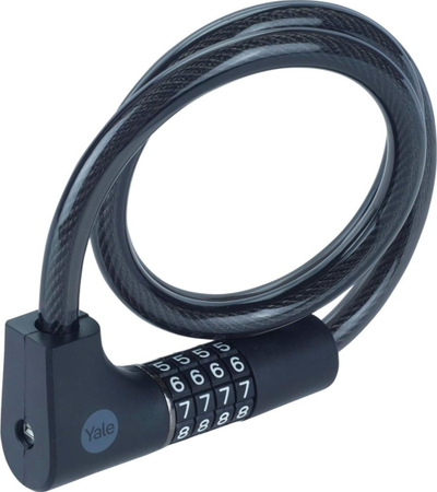 Bravë kabllo biçiklete Yale Essential Security, me kod edhe me çelës, 12mm 100cm, e zezë
