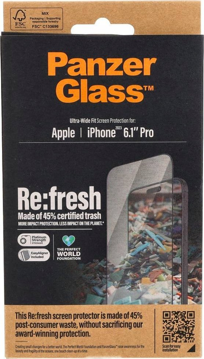 Заштитно стакло PanzerGlass Re:fresh, за iPhone 15 Pro, Ultra-Wide Fit, проѕирно