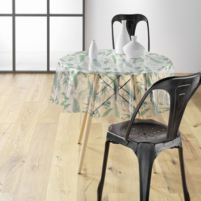 Mbulesë tavoline PVC Aurea, transparente, motiv bimor, 140 cm