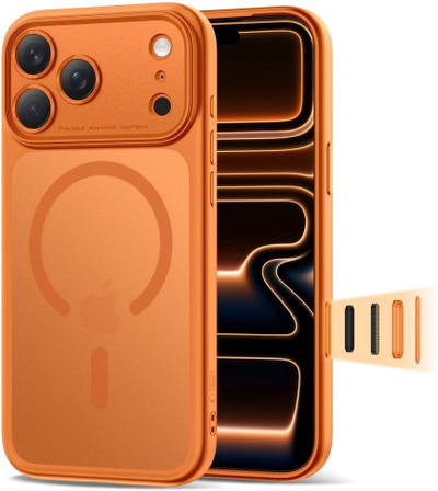 Маса за телефон Tech-Protect Magpeak MagSafe CC за iPhone 17 Pro, мат, портокалова