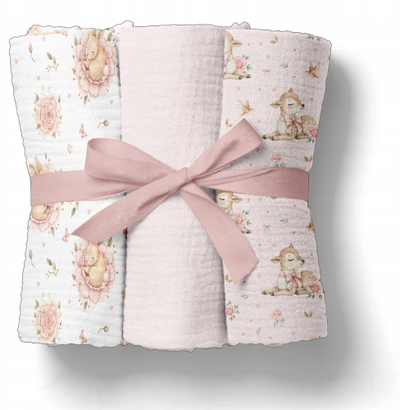 Pelenë muslini Bocioland BL303, set 3 copë, 70x70cm, rozë