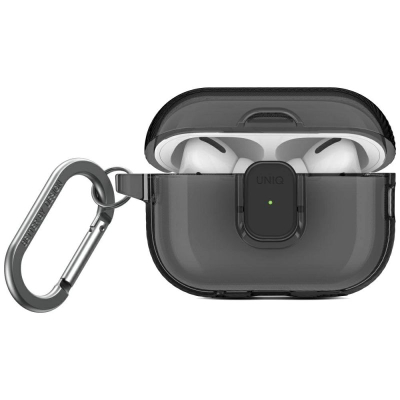 Kuti mbrojtëse Uniq Glase Pro për AirPods Pro 2, TPU, me karabinë, gri e tejdukshme