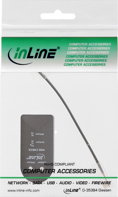 Tester PoE InLine, për PoE dhe PoE+, me LED tregues, i zi