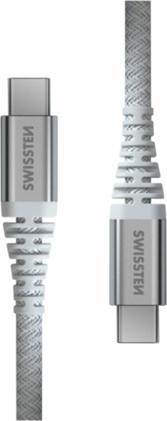 Kabllo USB Swissten Kevlar USB C në USB C, 1.5m, 60W, e bardhë