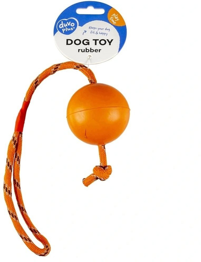 Lodër për qen Duvoplus Rubber Dog Ball with Rope, top gome me litar, portokalli