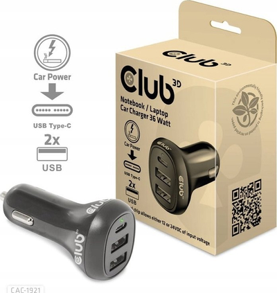Karikues makine Club3D Car Charger, 36W, 3 porta USB, i zi