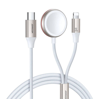 Kabllo karikimi Joyroom 2 in 1, Lightning dhe Apple Watch, 1.5m, e bardhë