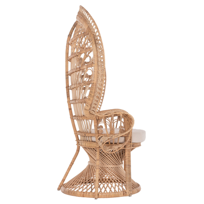 Karrige lounge Royal Peacock rattan & jastëk bezhë 114×72×150 cm (HM9342), bezhë