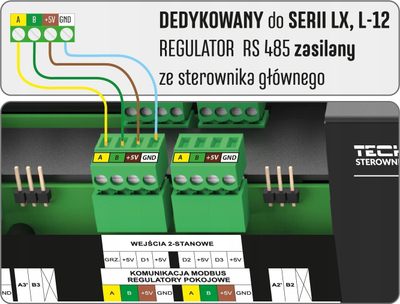 Termostat dhome TECH-STEROWNIKI R-X WG.11.0749, me kabllo, për shirita L-X dhe L-12, i zi