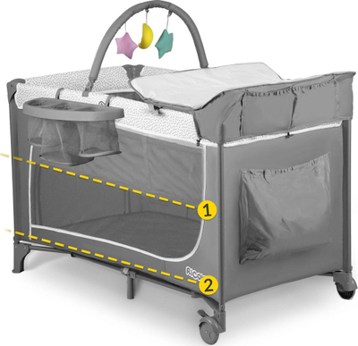 Патничко креветче Ricokids RK-241, 125x65x78cm, со лулка и мрежа против комарци, сиво