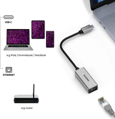 Adapter USB C në RJ45 Marmitek 25008373, 0.15m, Ethernet, gri