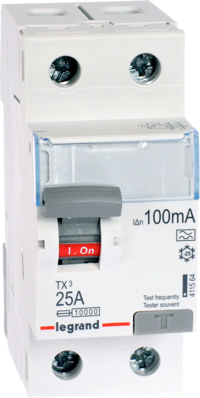 Ndërprerës diferencial Legrand TX3 P302, 25A 2P, 100mA Type A, i bardhë