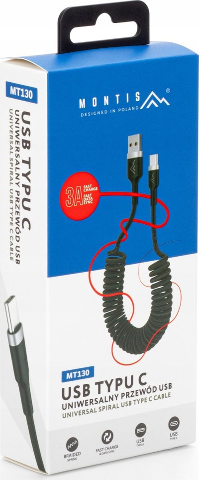 Kabllo USB Montis MT130, USB A në USB C, 1.5 m, 3A, e zezë