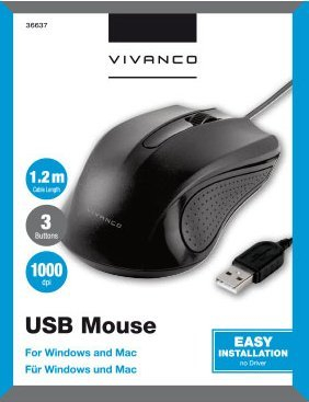 Maus optik Vivanco IT-MS 1000, me kabllo, i vogël, i zi