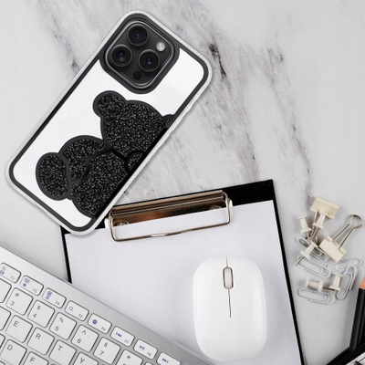 Mbulesë telefoni Teddy Bear Pattern për iPhone 8, PU TPU, transparente