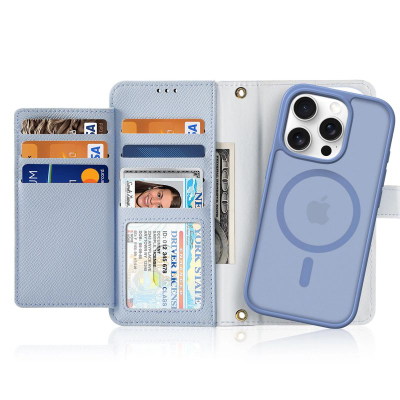 Калеф за телефон Dux Ducis Lawa Series за iPhone 16 Pro, паричник 2 во 1, MagSafe, син