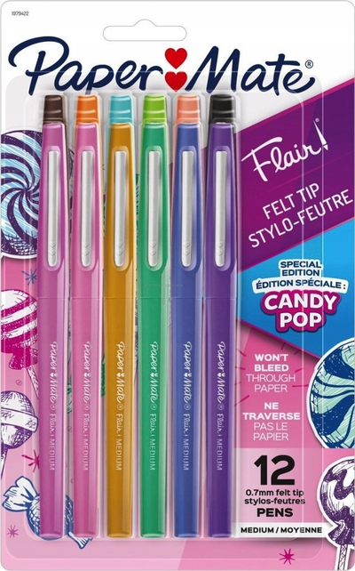 Set stilolapsa me xhel Papermate Flair Candy Pop, medium, shumëngjyrësh, 12 copë