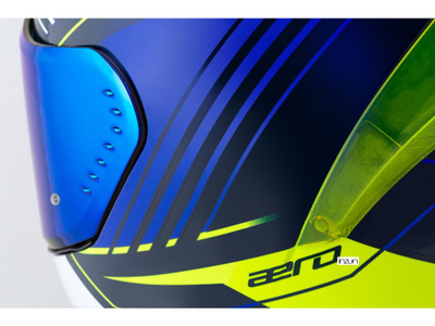 Helmeta integrale Cassida Aero Drome 2026, vizor dielli, ECE 22.06, blu e verdhë fluo