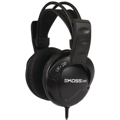 Kufje Koss UR20 DJ Style, që zënë gjithë veshin, me kabllo 3.5mm, të zeza