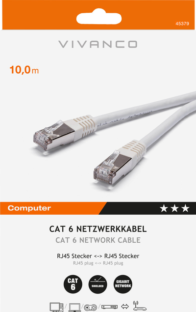 Kabllo interneti Vivanco Cat 6, 10m, RJ45, e bardhë