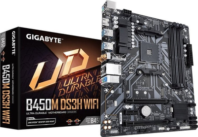 Pllakë amë GIGABYTE B450M DS3H WIFI, AMD B450, AM4, 4 slot, Bluetooth, Wi-Fi 5, Micro ATX, e zezë