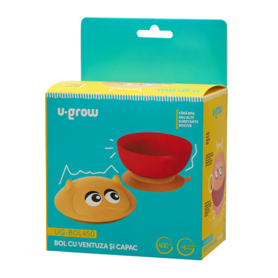 Pjatë me kupë thithëse U Grow, 450ml, me kapak, shumëngjyrëshe