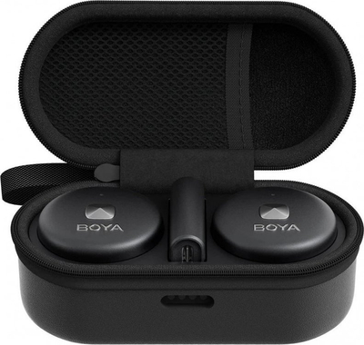 Mikrofon lavalier pa tela BOYA Omic D/U, për iPhone, iPad, Android Type C, me kuti karikimi, i zi