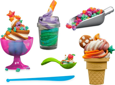 Сет за игра Play Doh Rainbow Swirl Ice Cream, многуобојна пластелина, аксесоари за сладолед, многуобоен