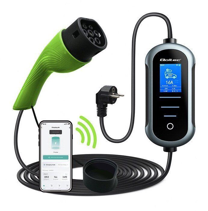 Karikues portativ EV Qoltec Mobile, Type 2, 3.5kW, 5m, i zi