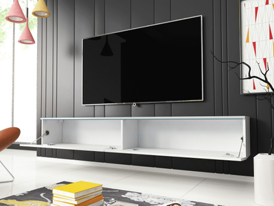 Komodë për TV Dlone 180 (180 x 30 x 33), Bardhë / Hirtë