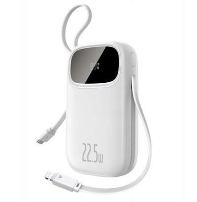 Power bank Baseus, 22.5W, 20000mAh, me kabllo USB C dhe Lightning të integruara, i zi