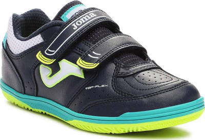 Këpucë futsalli për kalamaj Joma Top Flex Jr 23 Indoor, shollë gome antirrëshqitëse, mbyllje me rripa, blu navy me të verdhë