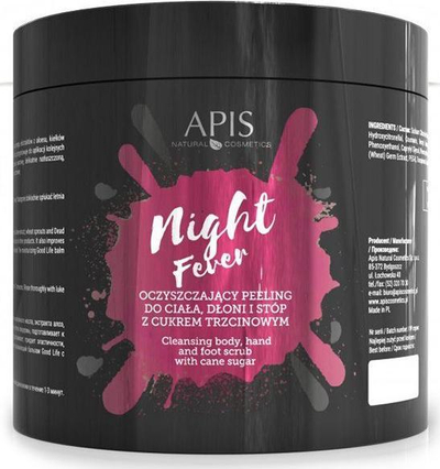 Scrub trupi Apis Night Fever, për duar dhe këmbë, me sheqer kallami